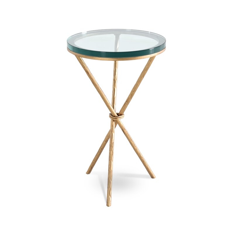 Joe Ruggiero Collection Alicia Pedestal End Table Table Base Color: Tuscan Gold, Table Top Color: Alpine - Image 0