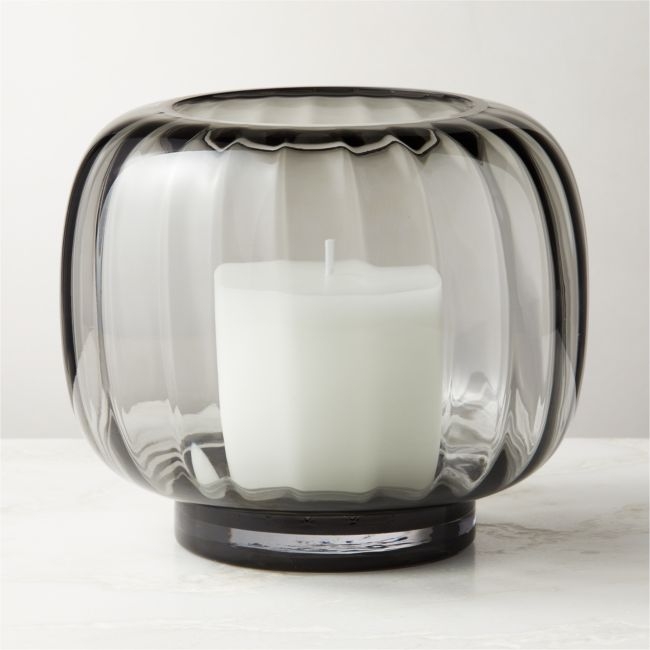 Coco Ribbed Glass Dark Grey Hurricane Candle Holder Large - Image 0