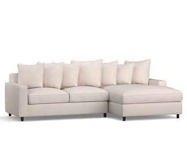 PB Comfort Square Arm Upholstered Right Arm Loveseat with Double Wide Chaise Sectional, Box Edge, Down Blend Wrapped Cushions, Premium Performance Basketweave Oatmeal - Image 2