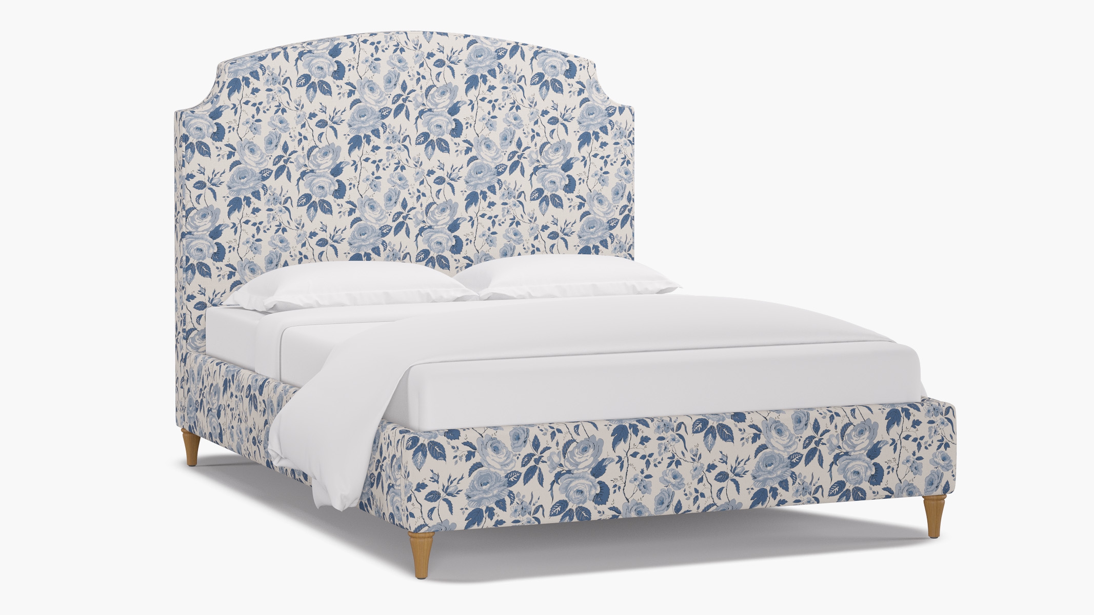 Cove Bed, Delft Chintz, Natural Decorative Tapered Leg, Twin - Image 1