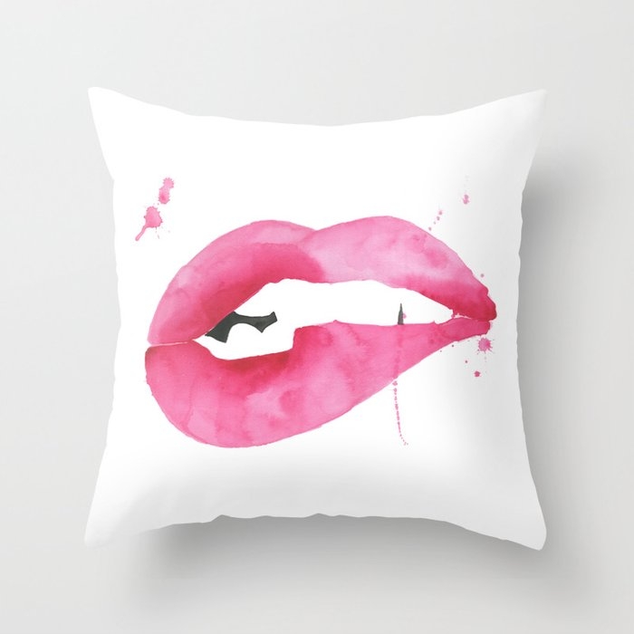 Stella Lips Print Throw Pillow by The Aestate - Cover (24" x 24") With Pillow Insert - Indoor Pillow - Image 0