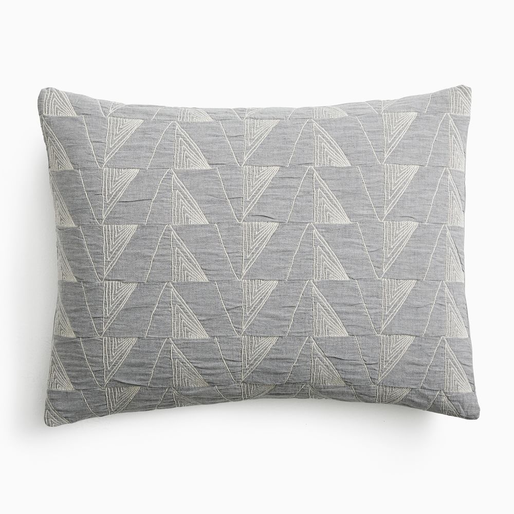 Textural Cotton Linework Duvet, Standard Sham, Pearl Gray - Image 0