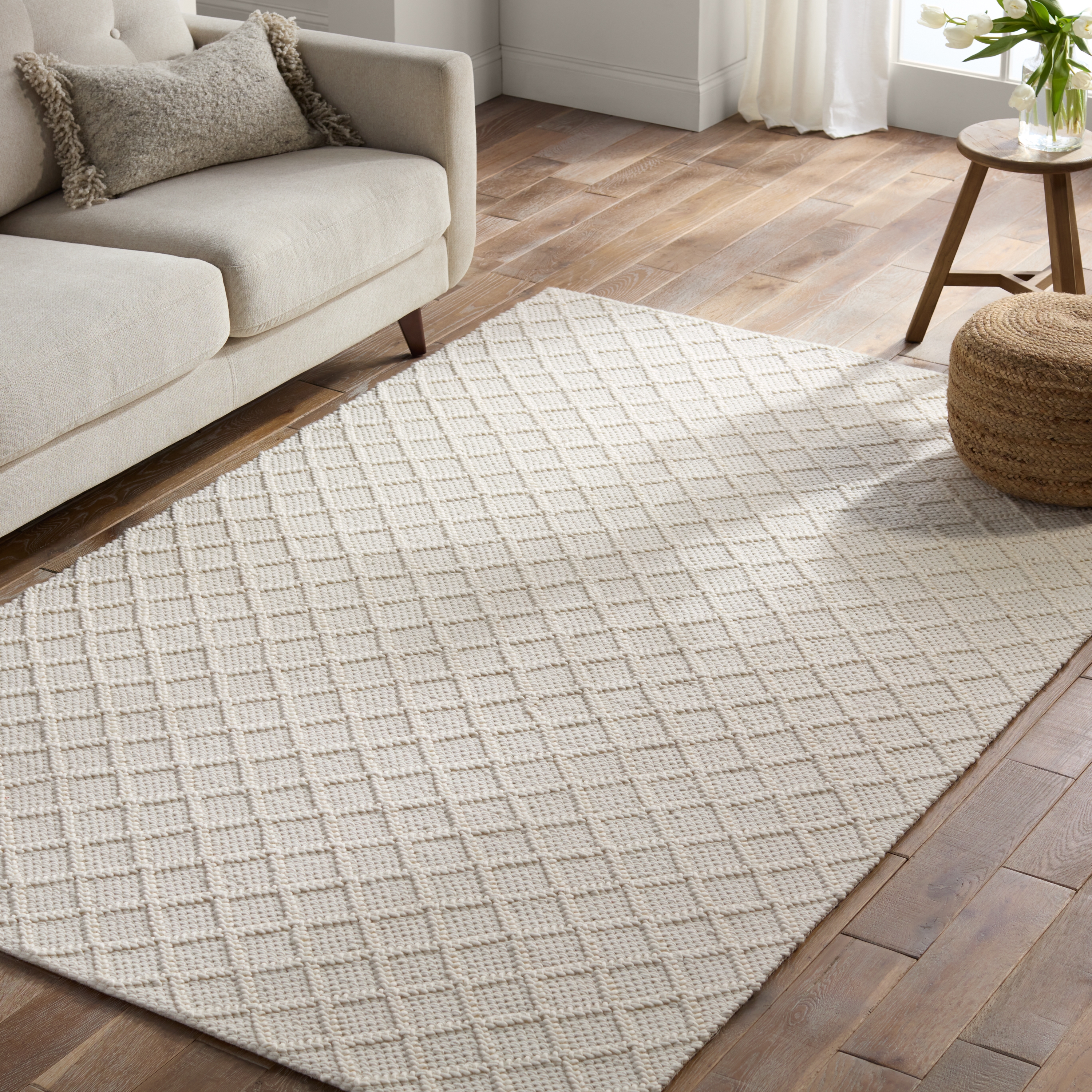 Ankine KIR02 Handmade Trellis Ivory Area Rug (6'x9') - Image 4