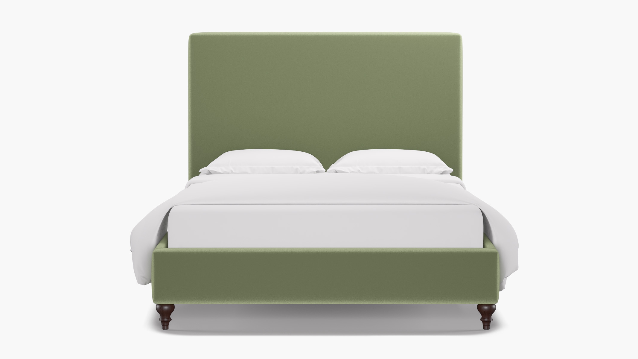 Classic Bed, Celadon Performance Plush Velvet, Espresso Traditional Turned Leg, Queen - Image 0