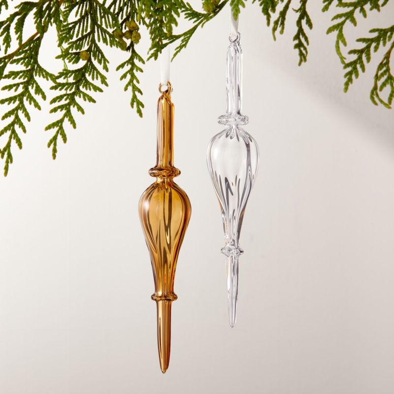 Loire Finial Clear Handblown Glass Christmas Tree Ornament 9" - Image 1