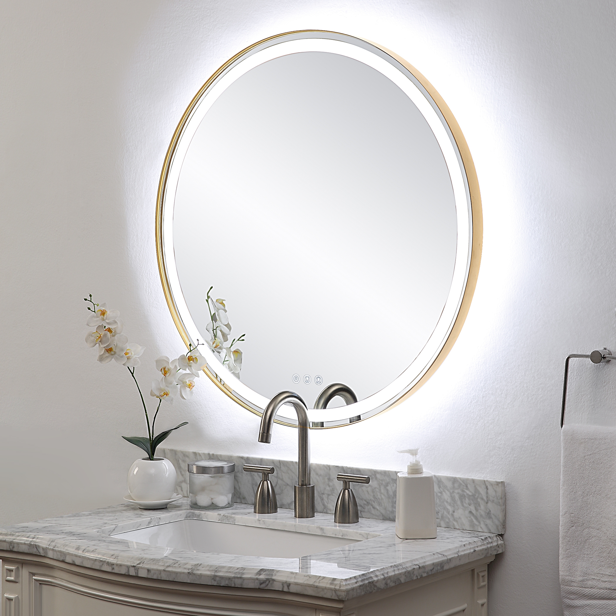 Crofton Lighted Brass Round Mirror - Image 4