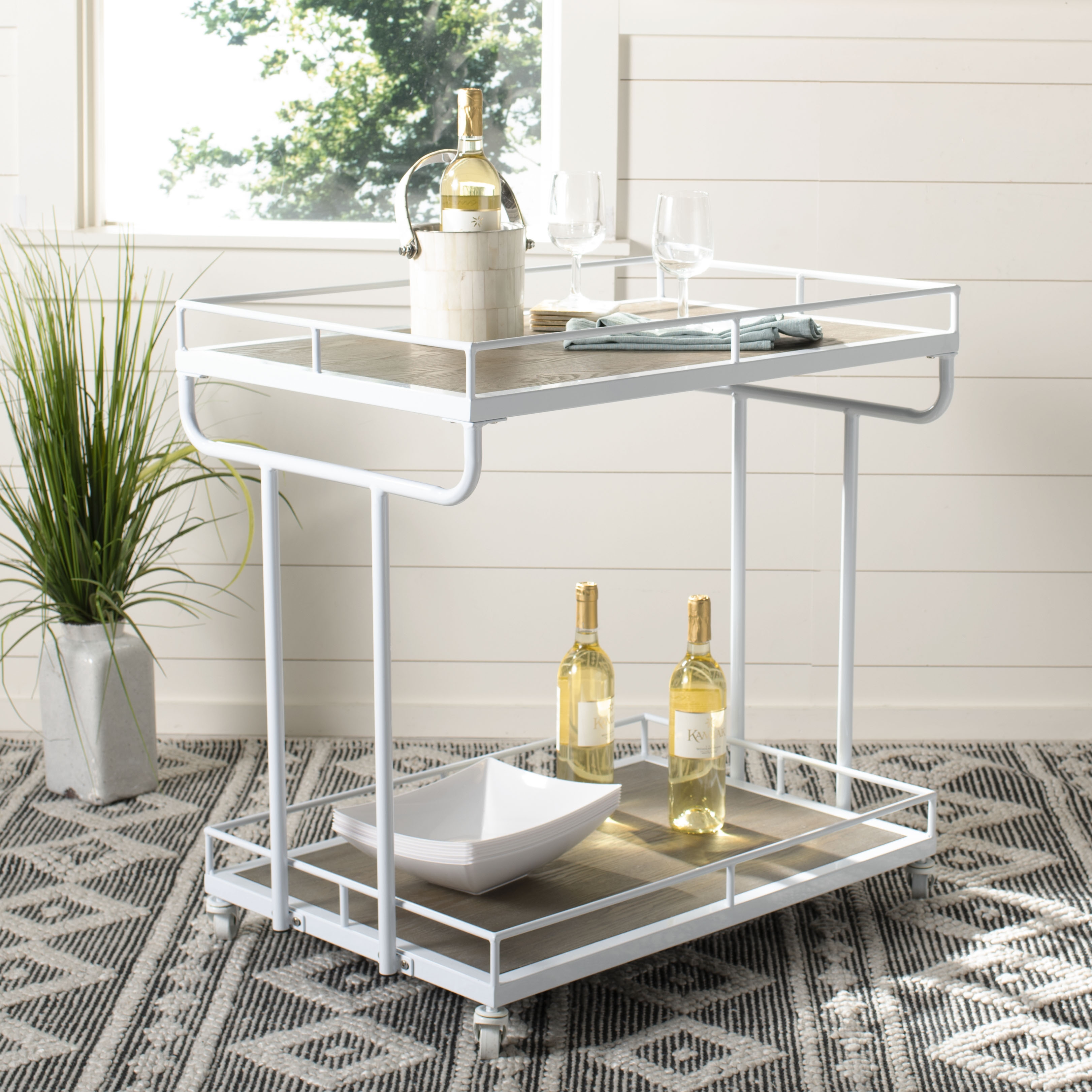 Dawson 2 Tier Rectangle Bar Cart - Rustic Oak/White - Safavieh - Image 6