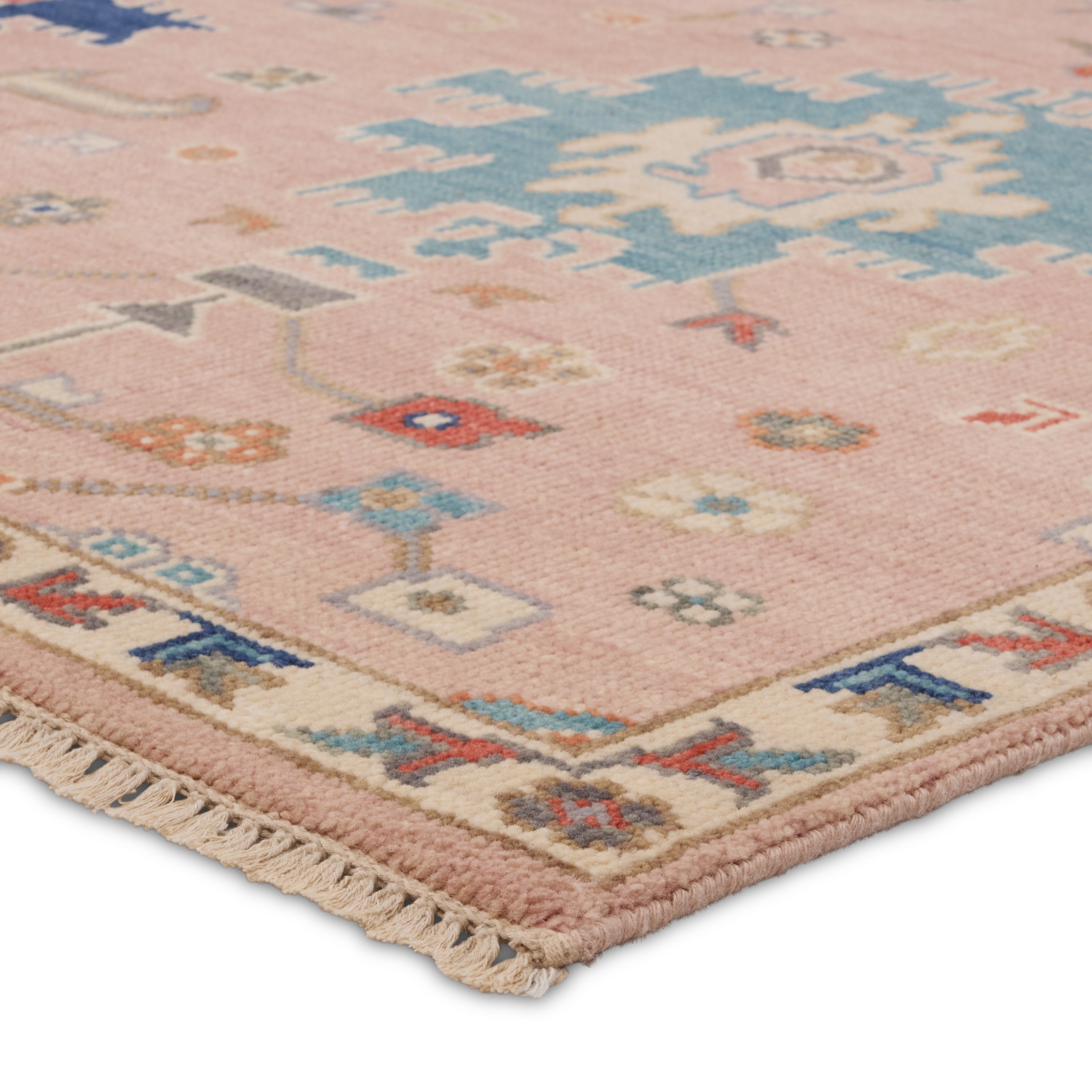 Matera EVE04 Handknotted Floral Pink and Blue Area Rug (10'x14') - Image 1