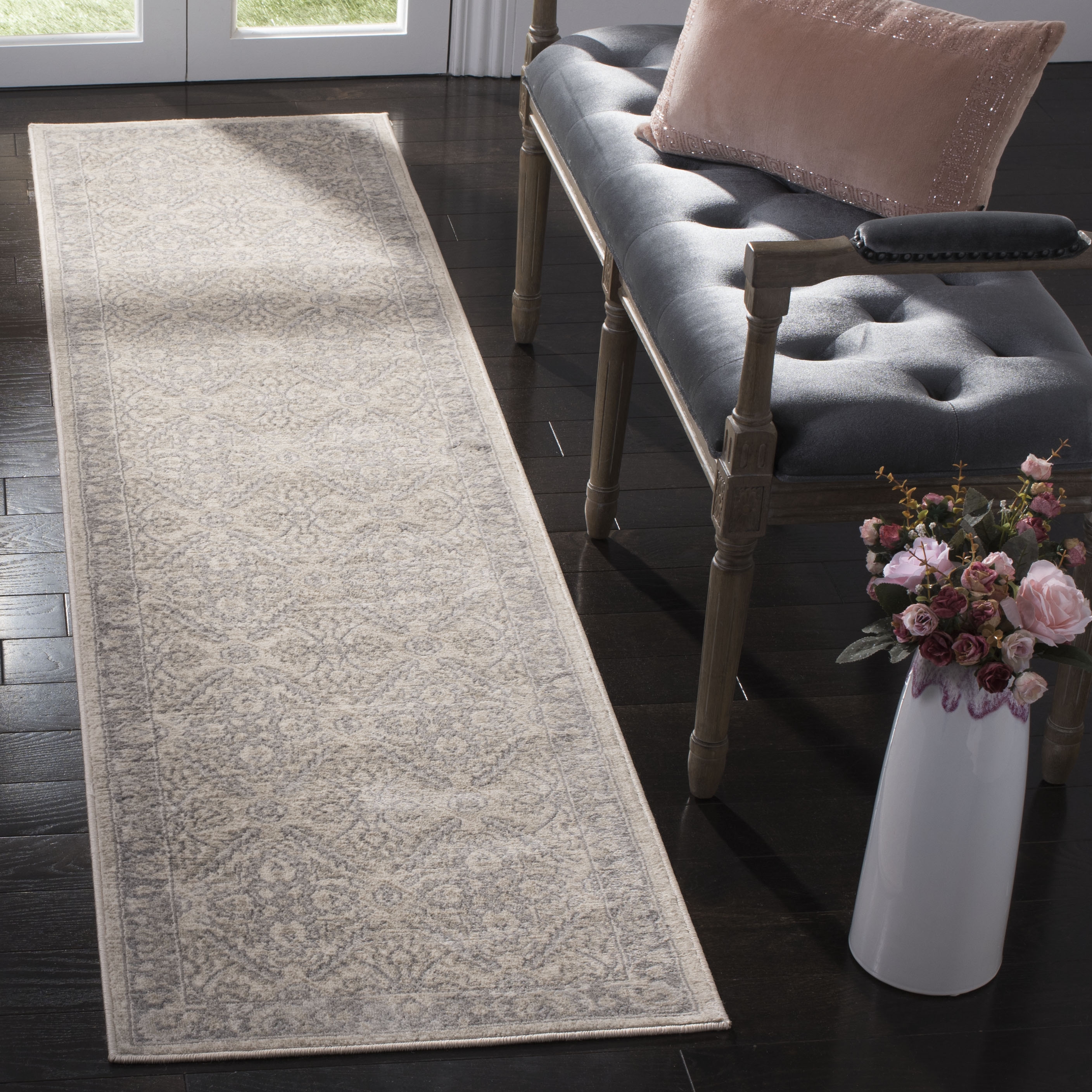 Arlo Home Woven Area Rug, BNT863B, Cream/Grey,  2' X 8' - Image 1