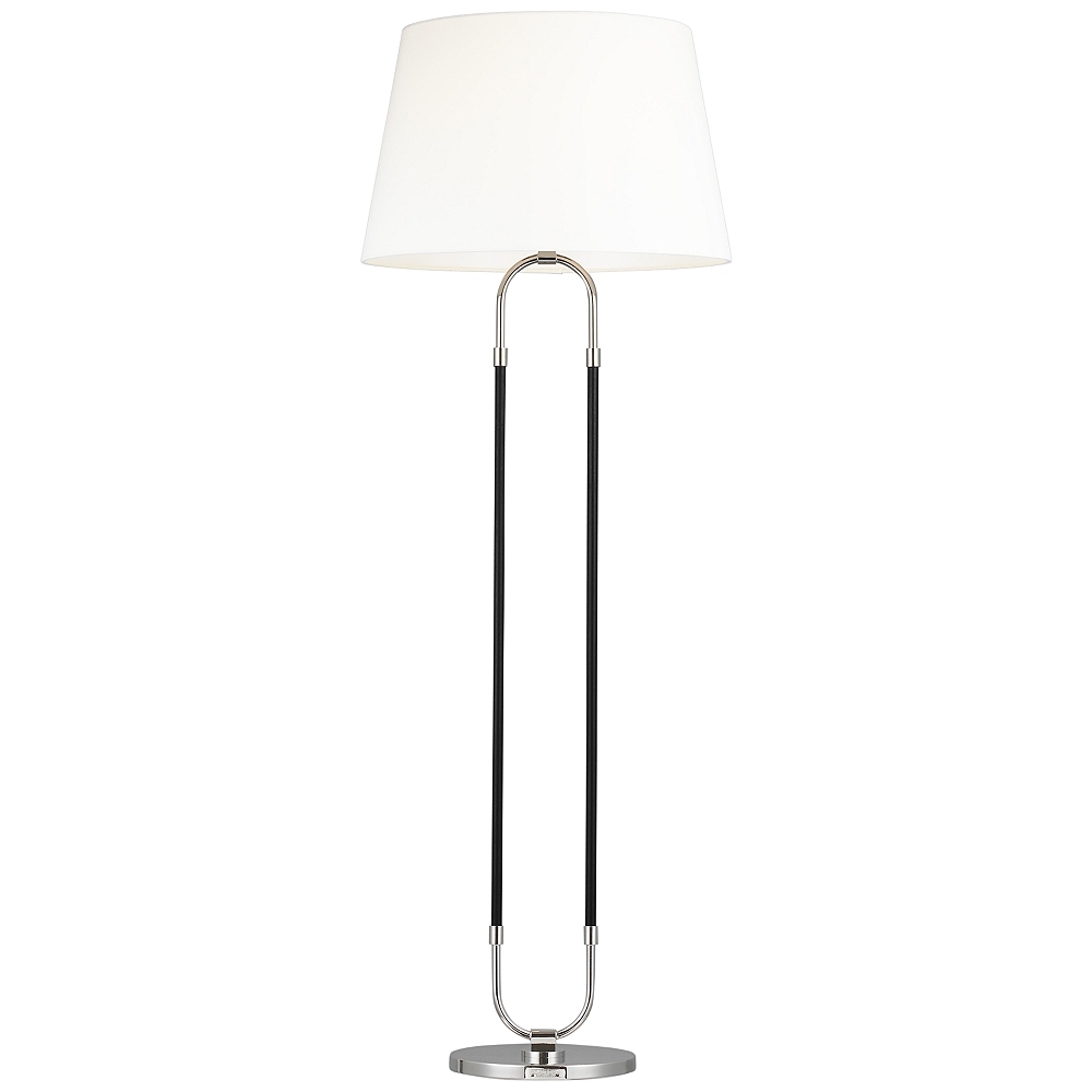 Katie Polished Nickel and Black Leather LED Floor Lamp - Style # 97F10 - Image 0
