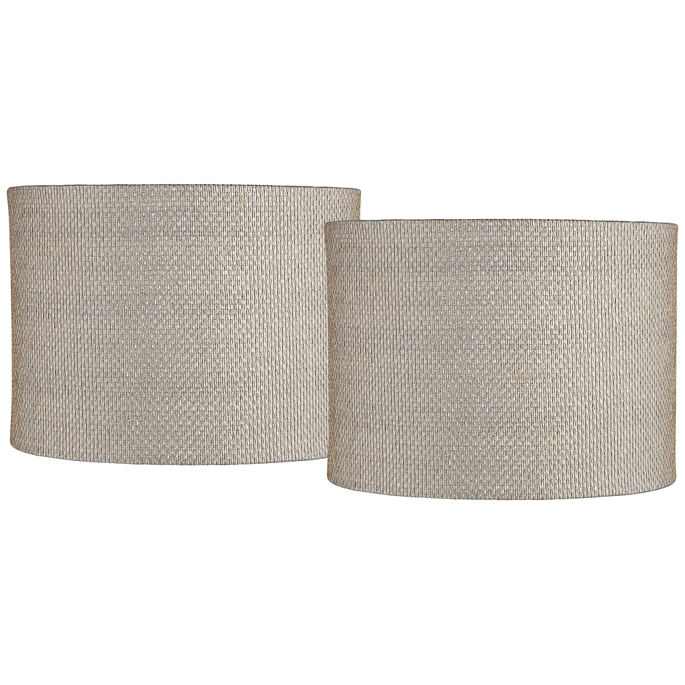 Gray Gold Weave Set of 2 Drum Lamp Shades 15x15x11 (Spider) - Image 0