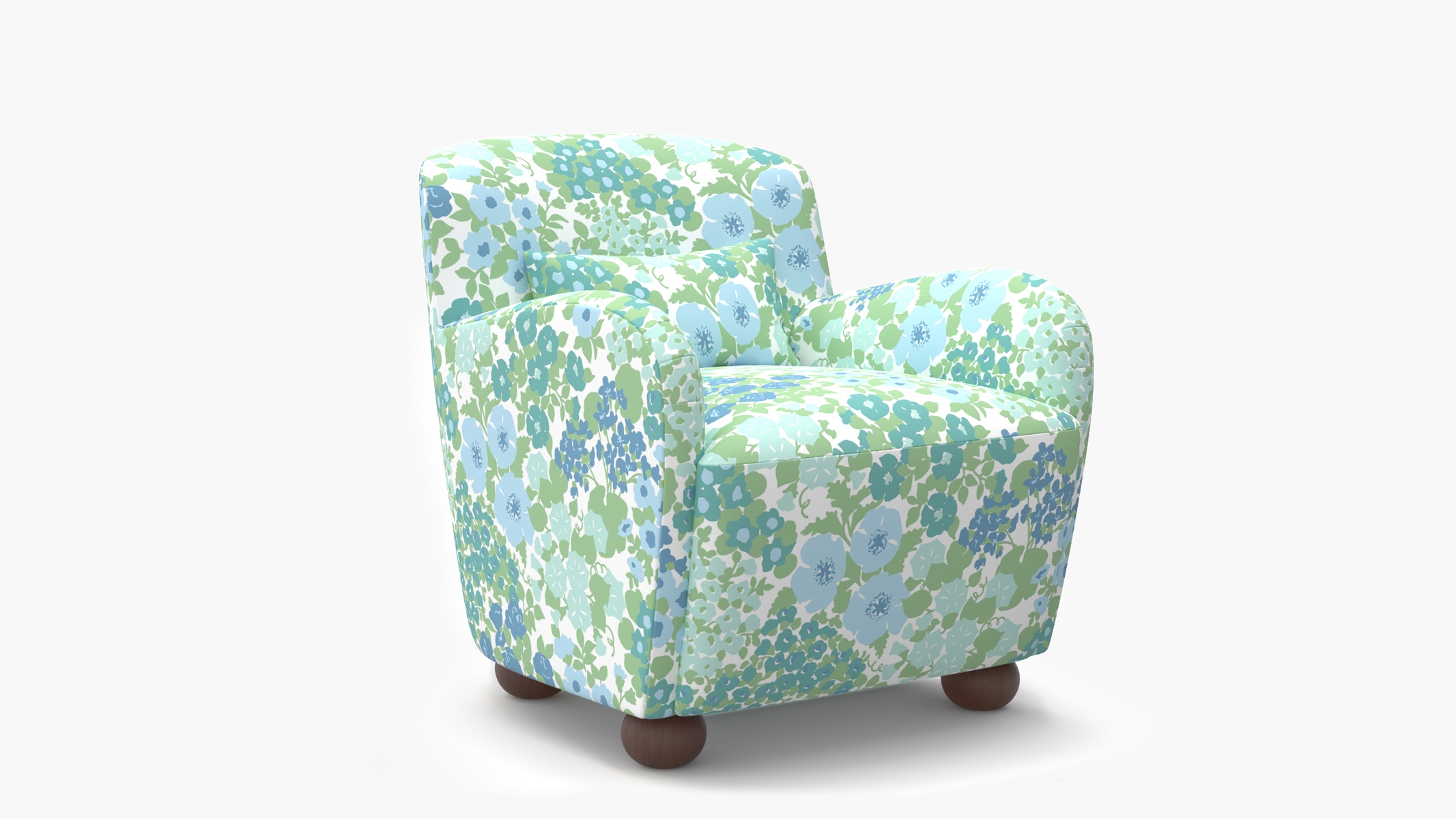 Club Chair, Mist Million Flowers, Walnut Bun Foot - Image 1