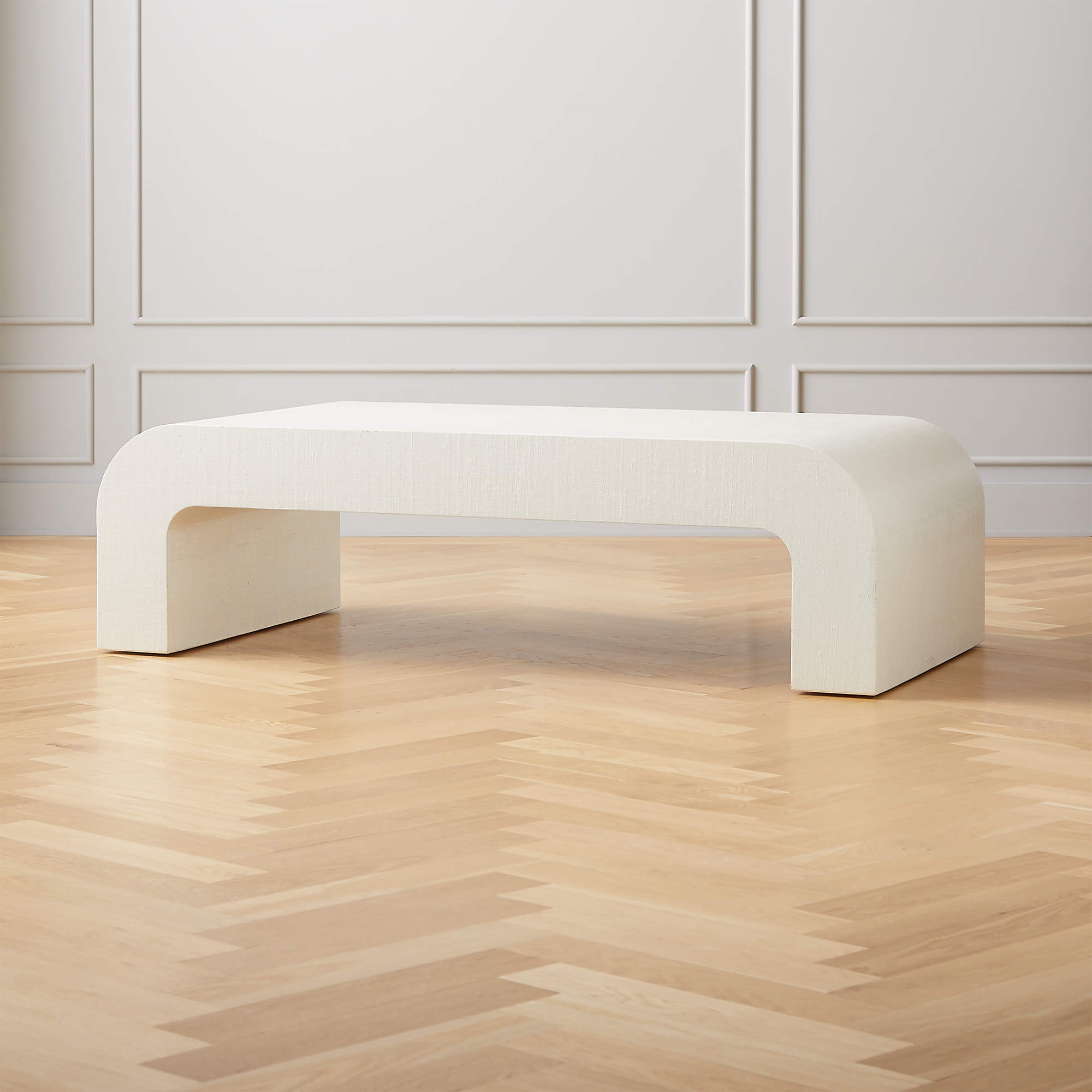 Horseshoe Lacquered Linen Coffee Table, Ivory, 60" - Image 2