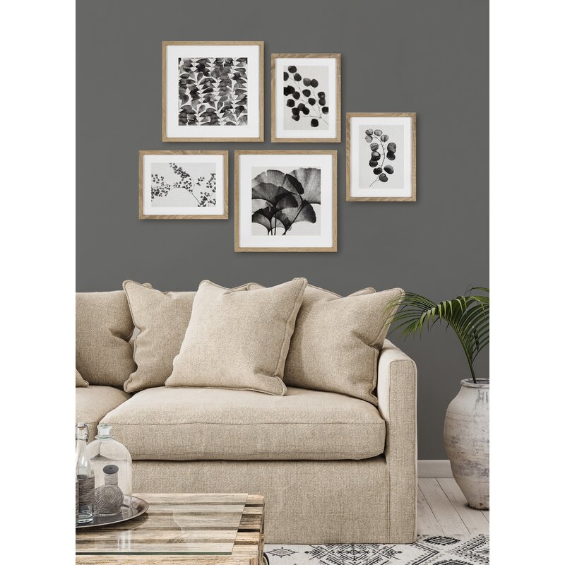 Black & White Floral by Home Designs-Floater Frame Painting on Canvas, Set of 5 - Image 3