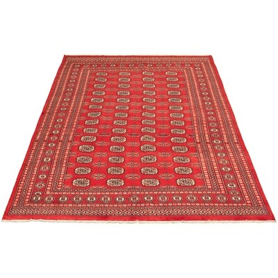 One-of-a-Kind Allal Hand-Knotted 2010s Bokhara Red 6'7" x 9'6" Wool Area Rug - Image 0