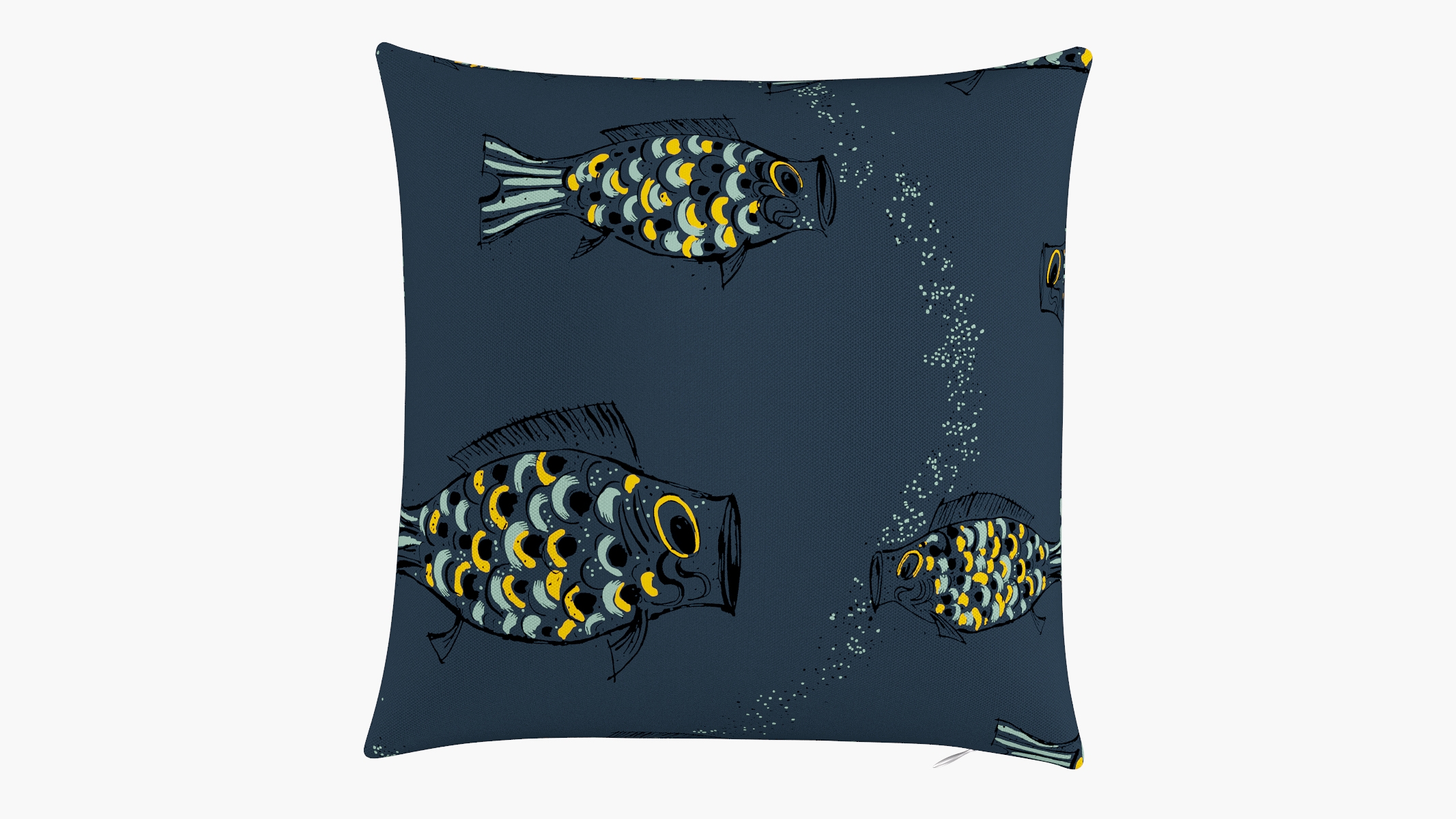 Outdoor 18" Throw Pillow, Indigo Sakana, 18" x 18" - Image 0