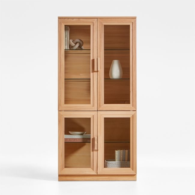 Calypso 36" Natural Wood Storage Cabinet with Glass Doors - Image 0