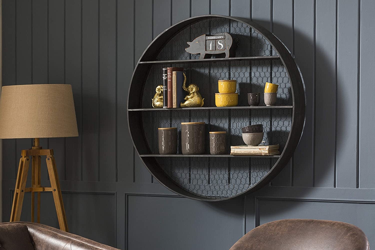 Round Metal Wall Décor with 4 Shelves & Wire Back - Image 4