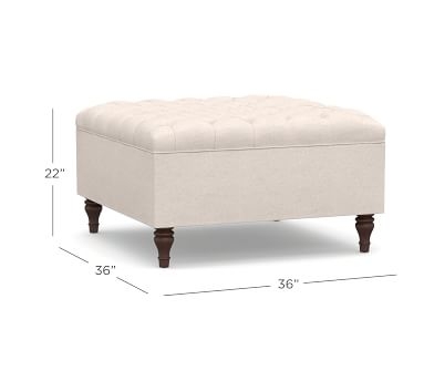 Lorraine Upholstered Tufted Square Storage Ottoman, Chenille Basketweave Pebble - Image 2