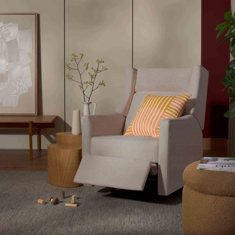 Babyletto Kiwi Plus Beach Tan Nursery Electronic Swivel Glider Power Recliner with Adjustable Headrest - Image 5