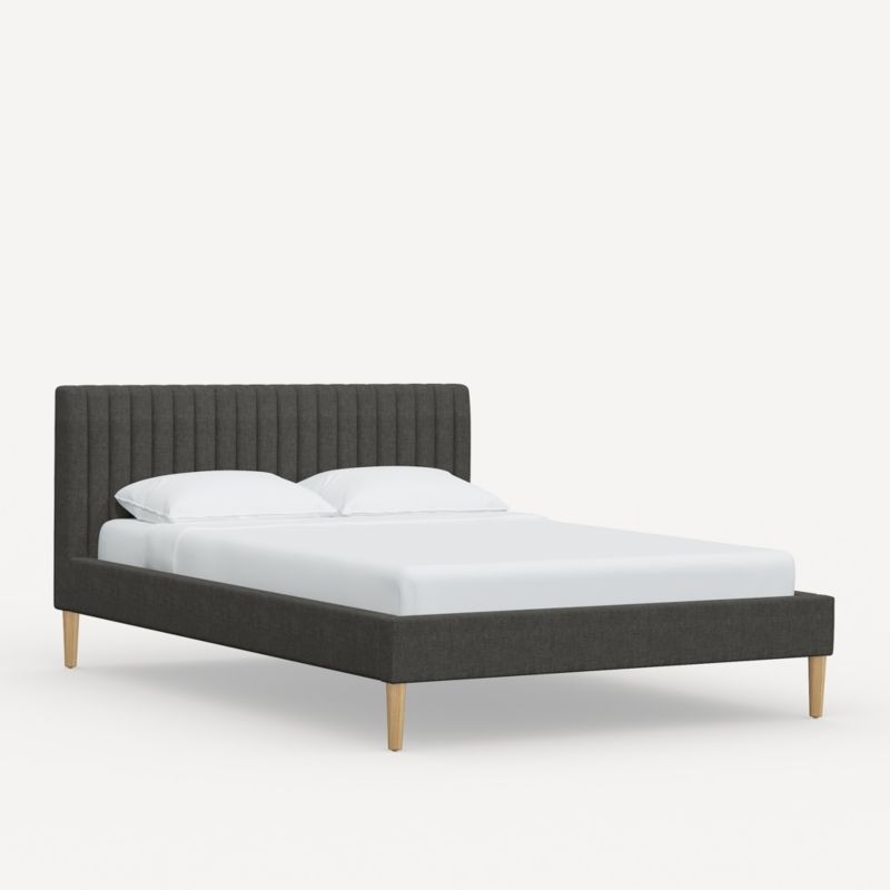 Camilla Full Linen Charcoal Channel Bed - Image 1