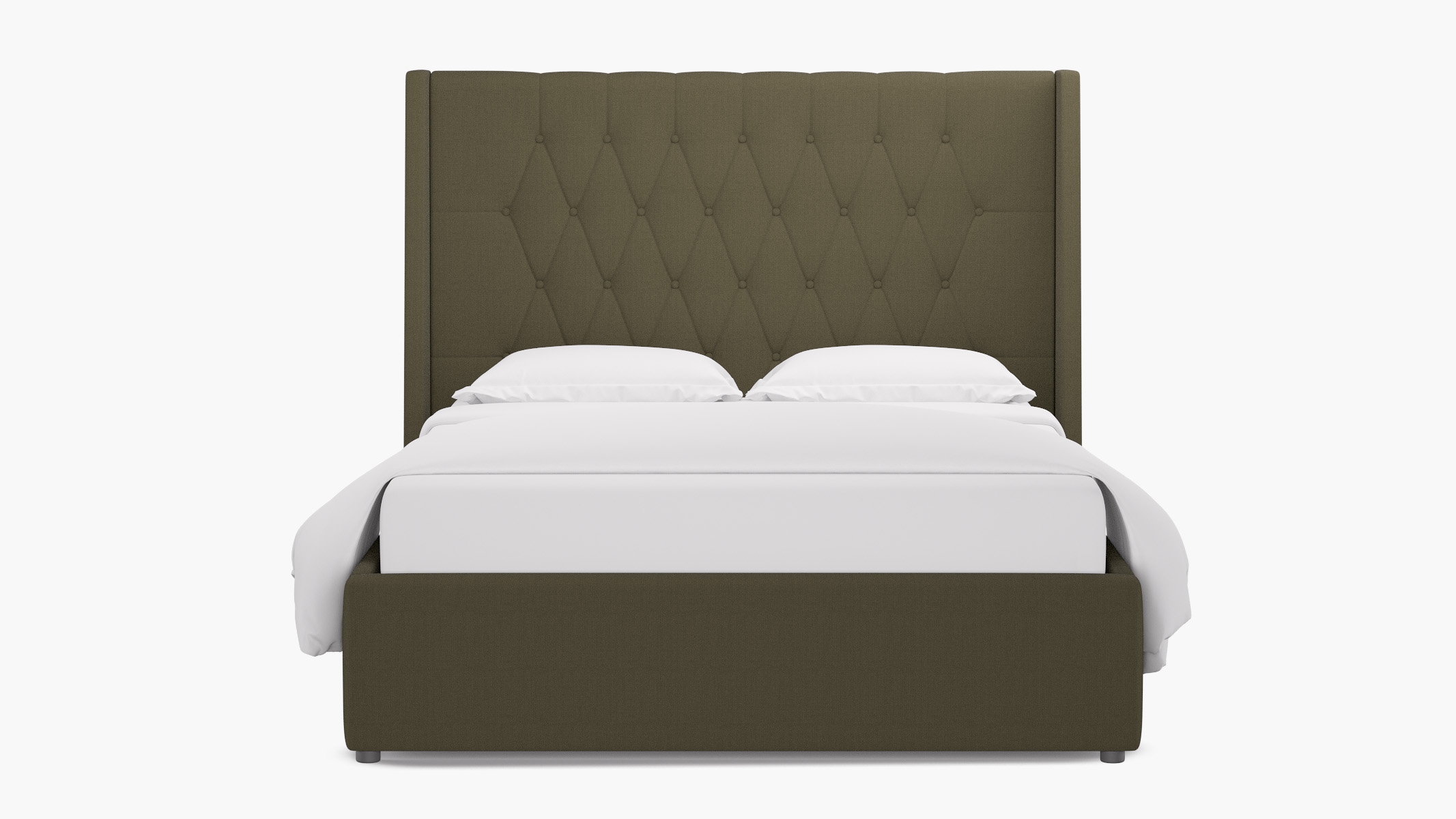 Tufted Wingback Bed, Olive Everyday Linen, Full - Image 0
