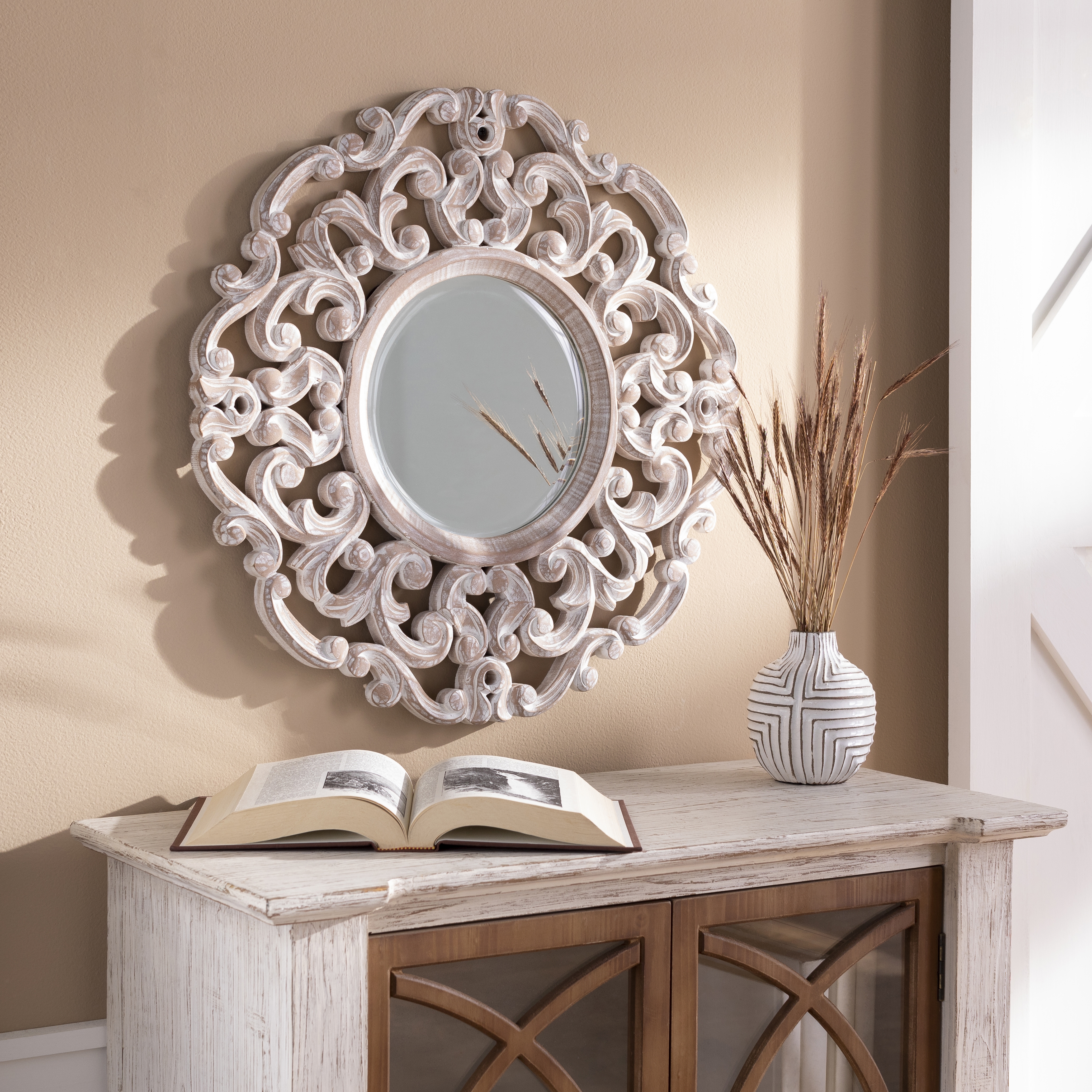 Livabliss Urvashi Tan 24"H x 24"W x 1"D Accent Mirror - Image 1