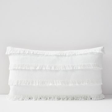 Fringe Pillow Cover, 12"x21", White - Image 0