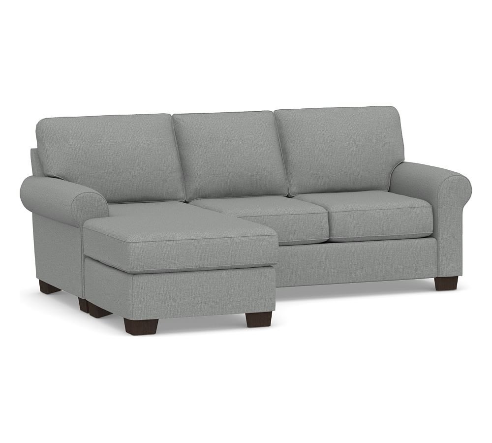 Buchanan Roll Arm Upholstered Sofa with Reversible Chaise Sectional, Polyester Wrapped Cushions, Performance Brushed Basketweave Chambray - Image 0