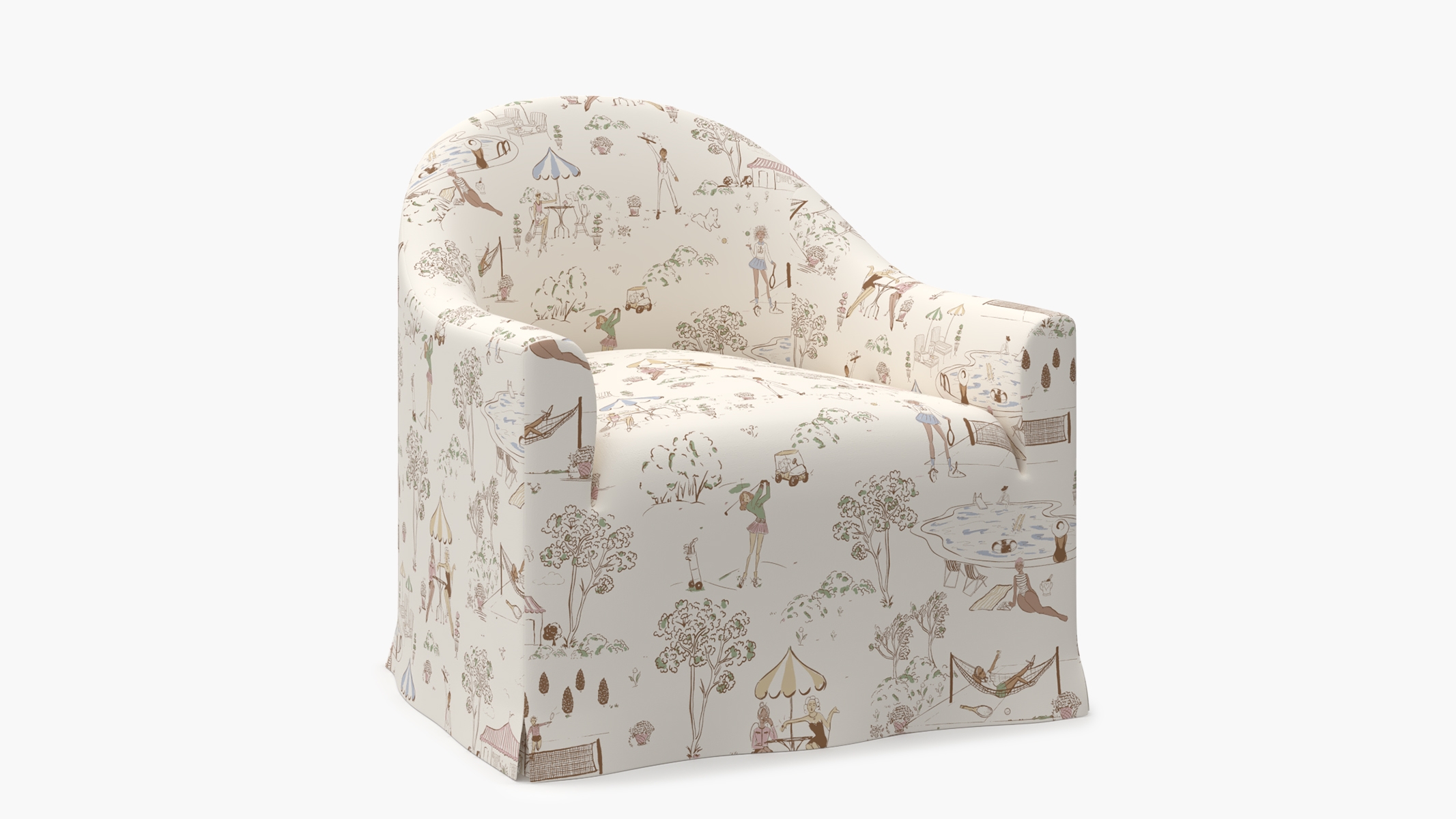 Slipcover Swivel Chair, Multi Country Club Toile - Image 1