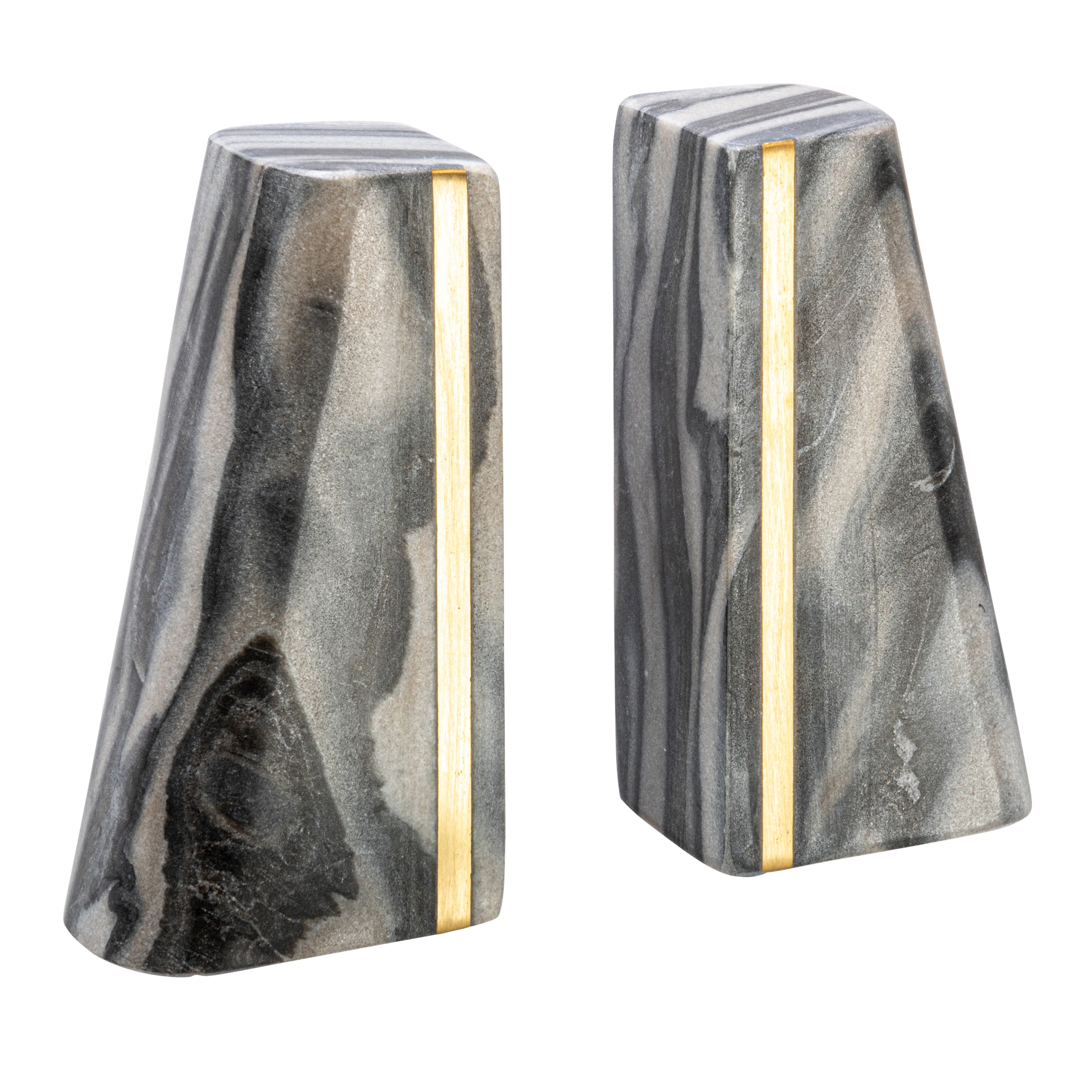 Modern Marble Bookends with Brass Detail, Set of 2, Grey - Image 0