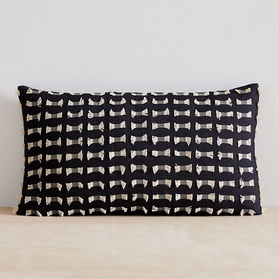 Cotton Silk Pixel Pillow Cover, Set of 2, Black, 12"x21" - Image 0