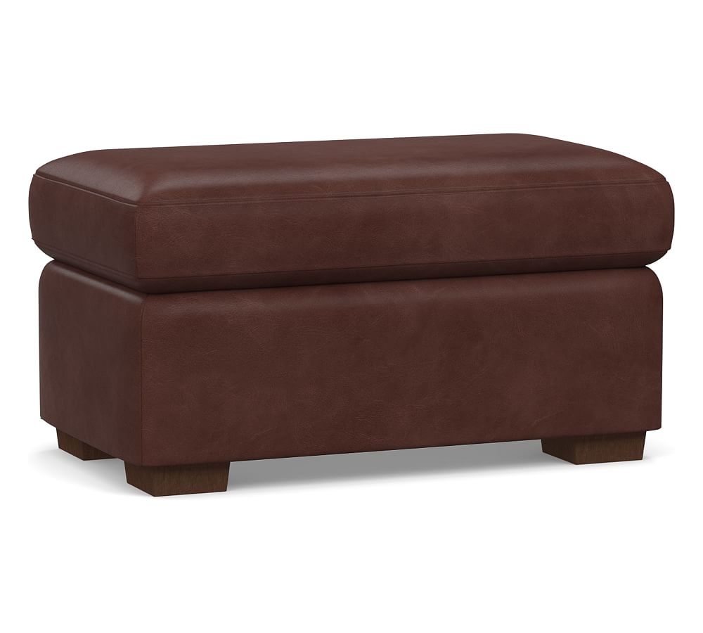 Shasta Square Arm Leather Ottoman, Polyester Wrapped Cushions, Signature Whiskey - Image 0