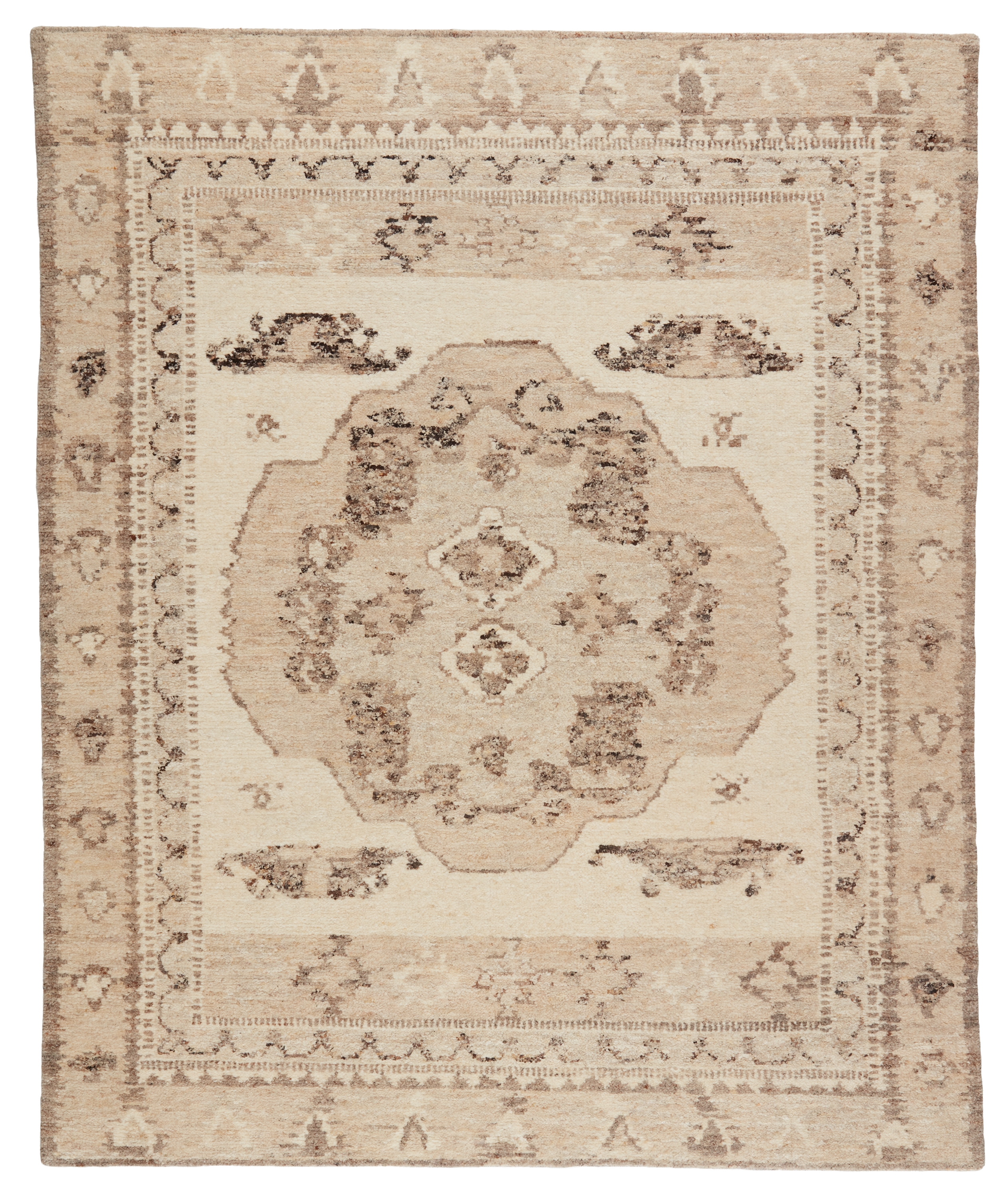 Solna Hand-Knotted Medallion Beige/ Brown Area Rug (9'X12') - Image 0