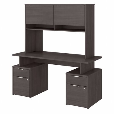 Bush Business Furniture Jamestown 72W Desk With 4 Drawers And Hutch In White And Storm Gray - Image 0