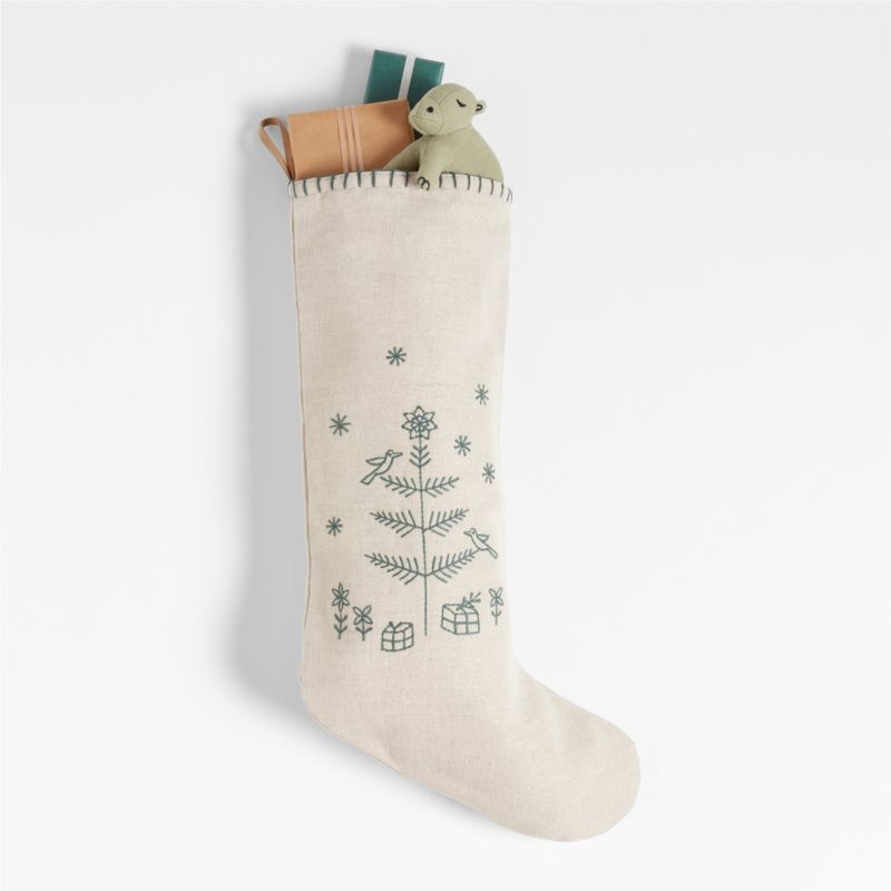 Scandi Heritage Tree Linen Kids Christmas Stocking - Image 4