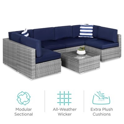 Dansky 7-Piece Modular Outdoor Conversational Furniture Set, Wicker Sectional Sofas W/ Cover - Image 0