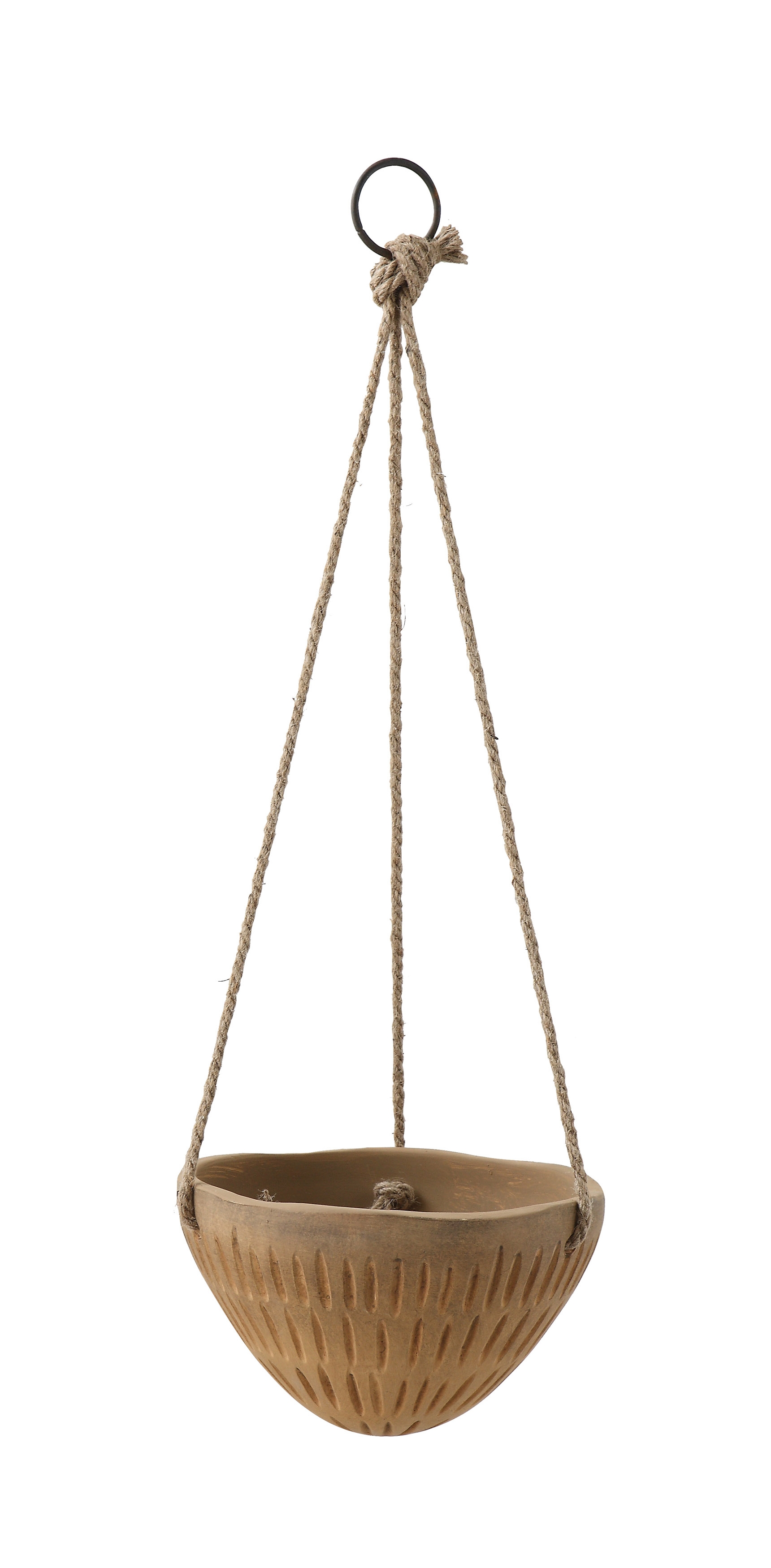 Round Hanging Terracotta Flower Pot with Jute Ropes - Image 0