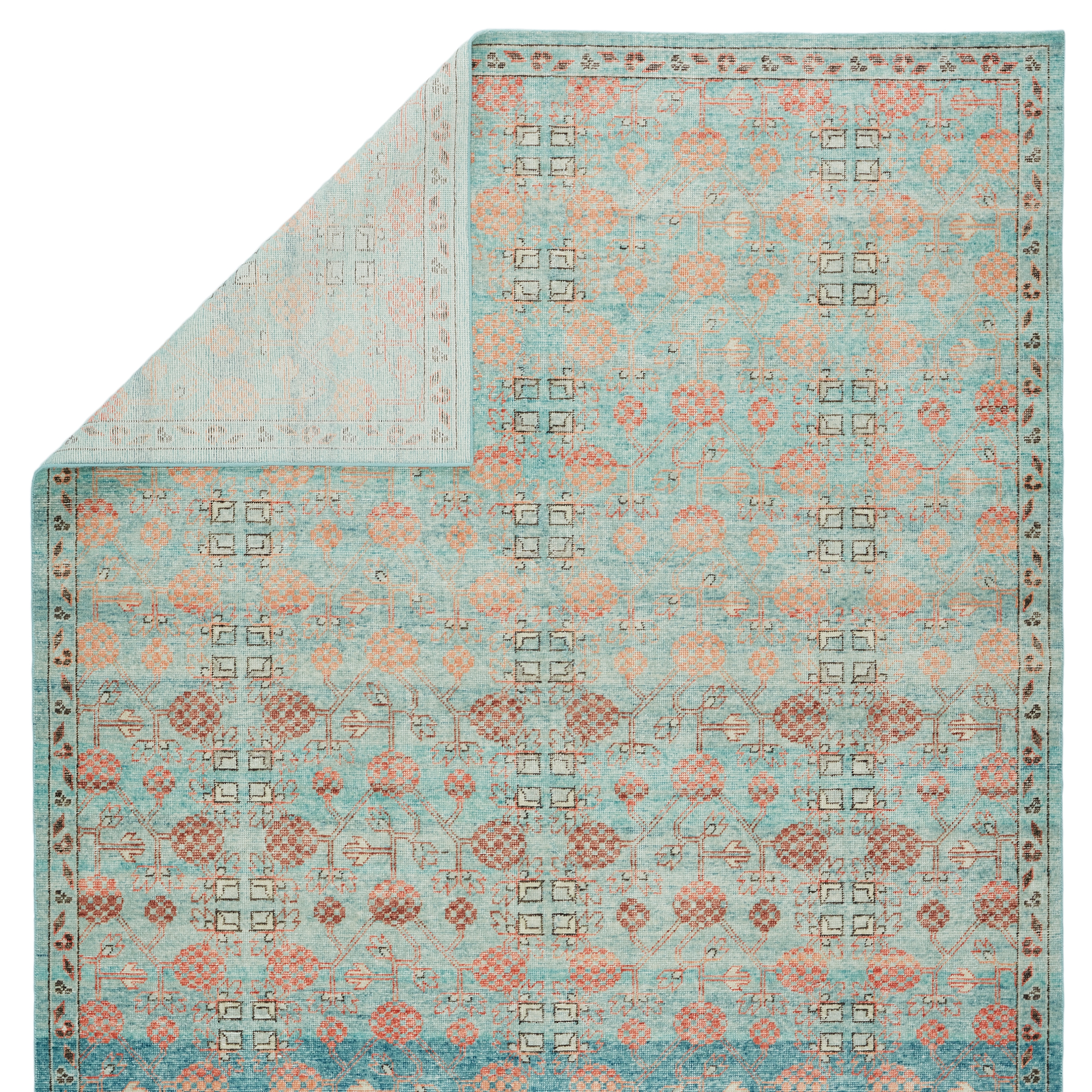 Anemone EDE08 Handknotted Trellis Blue and Peach Runner Rug (3'x10') - Image 2