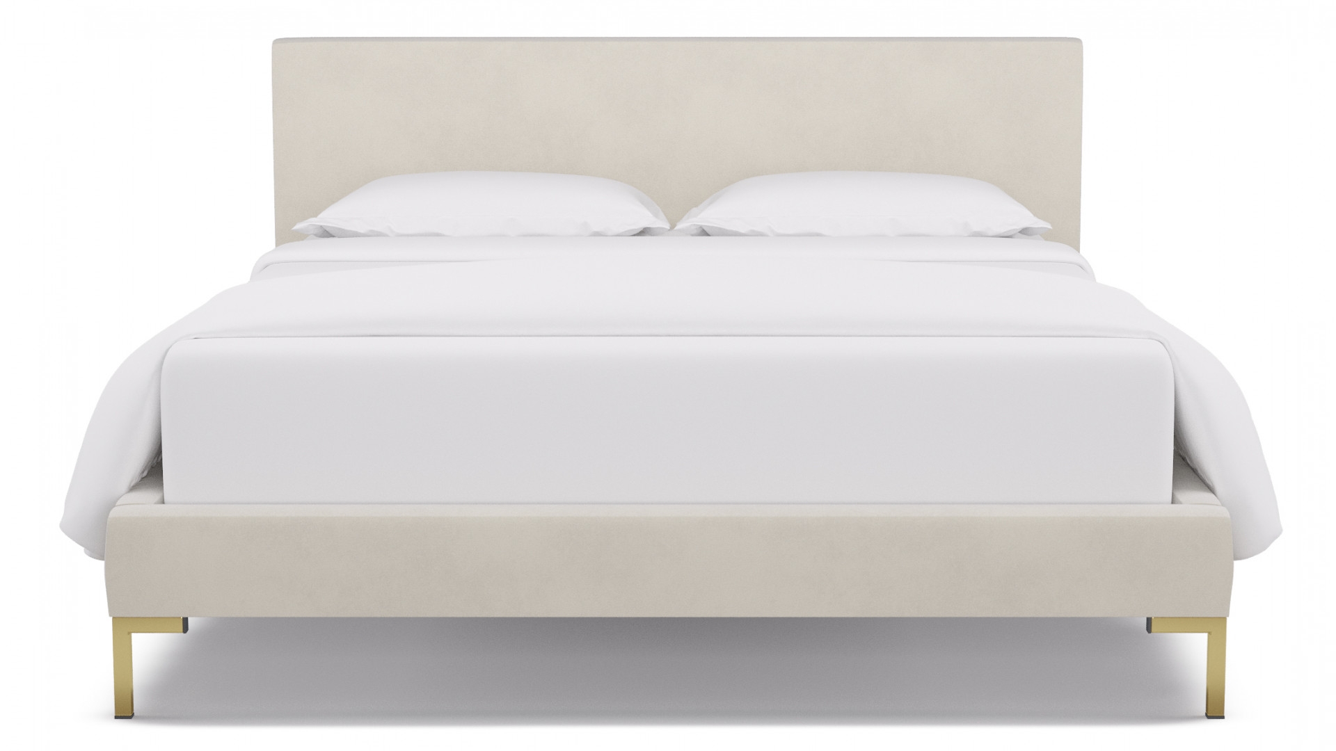 Modern Platform Bed | Queen | White Velvet - Image 0