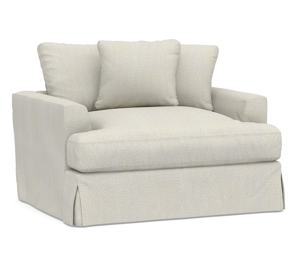 Sullivan Fin Arm Slipcovered Deep Seat Chair-and-a-Half, Down Blend Wrapped Cushions, Performance Heathered Basketweave Dove - Image 0