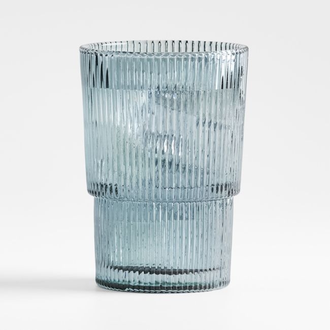 Atwell 16-Oz. Blue Stackable Ribbed Highball Glass - Image 0