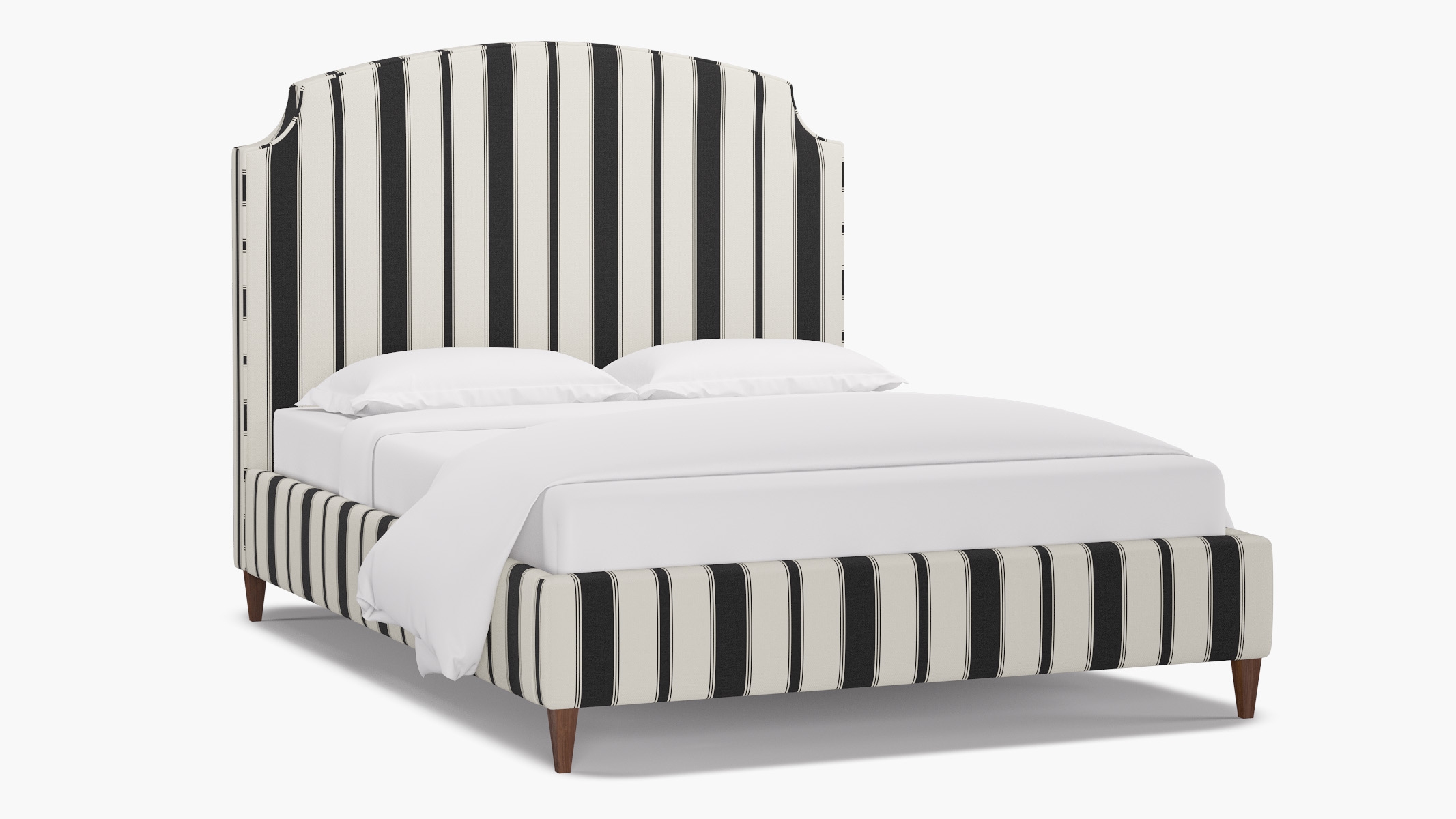Cove Bed, Ink Clarence Stripe, Walnut Square Tapered Leg, King - Image 1