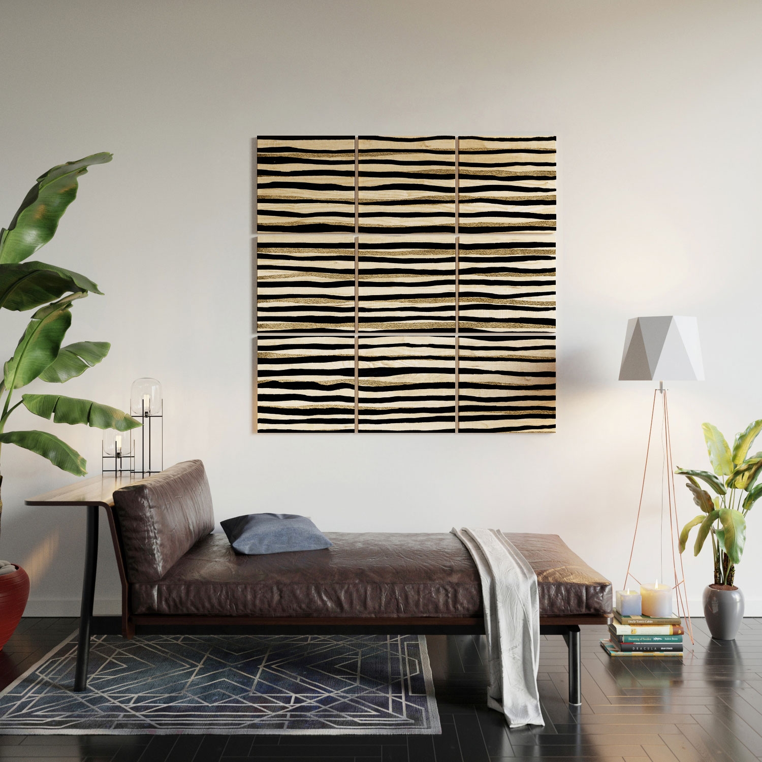 Black And Gold Stripes by Georgiana Paraschiv - Wood Wall Mural3' X 3' (Nine 12" Wood Squares) - Image 0