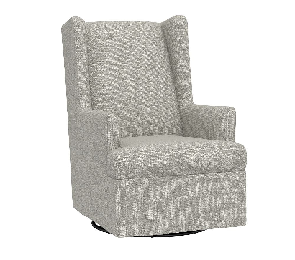 Slipcovered Modern Wingback Glider, Performance Boucle, Pebble - Image 0