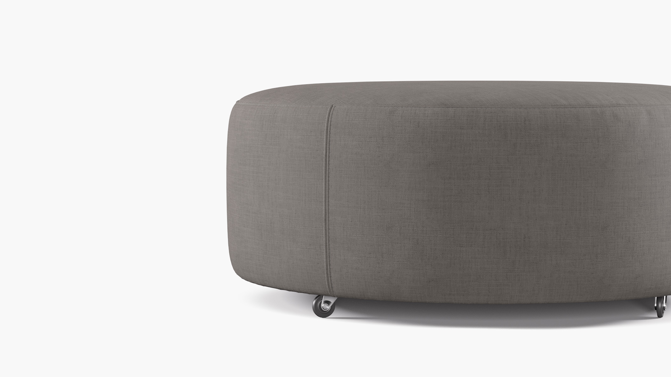 Round Cocktail Ottoman, Cobblestone Luxe Linen - Image 1