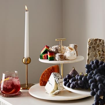 Marble + Brass 2-Tier Cake Stand, White/Gold - Image 2