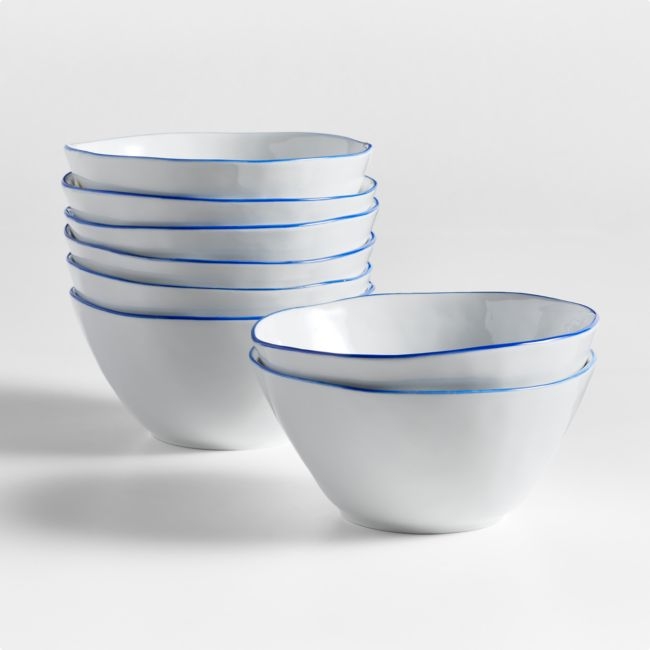 Mercer Blue Rim Porcelain Cereal Bowls, Set of 8 - Image 0