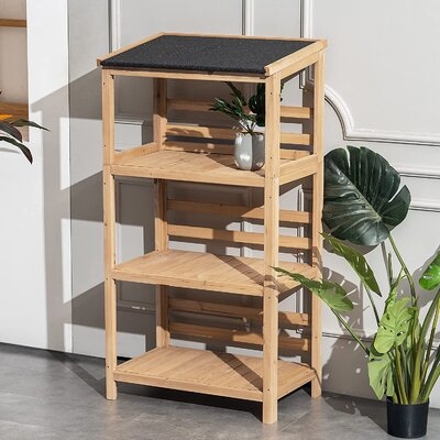 Arlmont & Co. Outdoor Wood Garden Shelf With Roof, 3 Tier Wooden Ladder Shelf Plant Stand For Patio, Garden, And Balcony 6056-1333D - Image 0