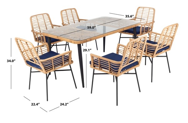 Beson 7 Pc Dining Set - Brown/Navy - Safavieh - Image 6